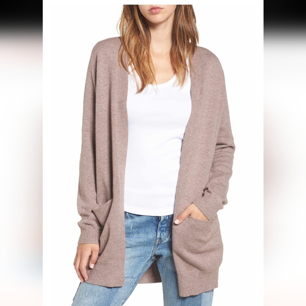 Debut Beige Pink Open Front Soft Cardigan Pockets Medium